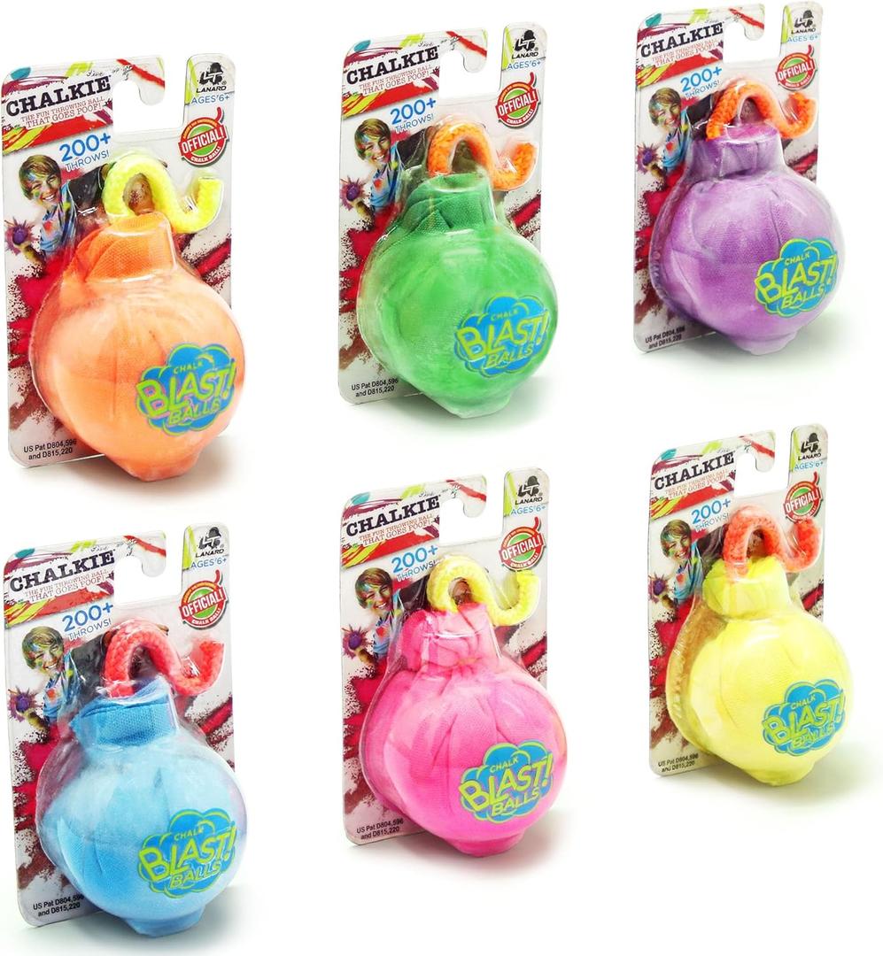 Lanard Chalkie: Chalk Blast Balls - 6 Pack - Colorful Assorted Balls, Explosive Color Fun, 200+ Throws Per Chalk Bomb, Family Outdoor Activities, Holi festivals, and more Ages 6+