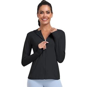 Cighay Women's UPF 50+ Sun Protection Hoodie Lightweight Athletic Jacket Full Zip Long Sleeve with Pockets Hiking Outdoor, Small
