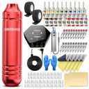 Wormhole Tattoo Kit Tattoo Gun Kit Tattoo Machine Kit for Beginners Tattoo Gun 20 Color Inks Power Supply Tattoo Pen Kit Red