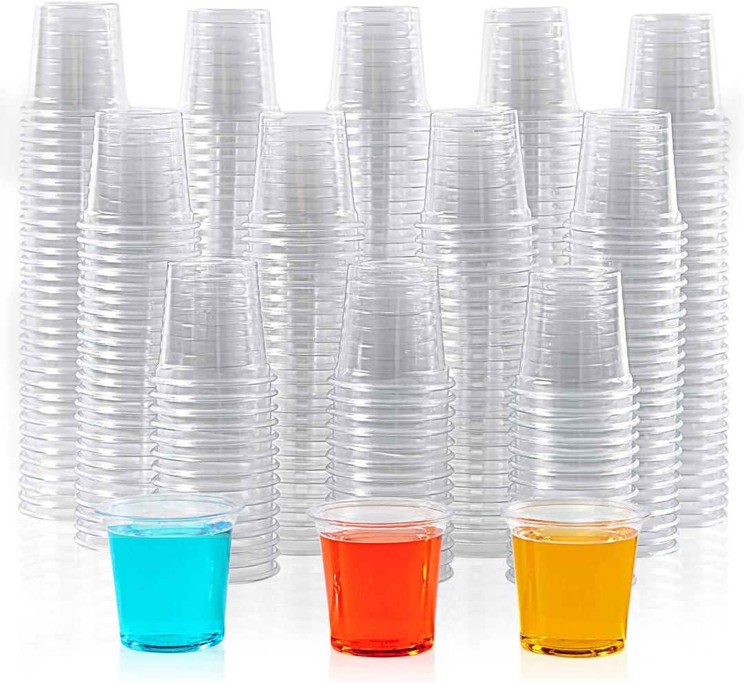 Lilymicky 1000 PACK 1 oz Plastic Shot Glasses, 1 Ounce Clear Disposable Party Cups for Vodka, Whiskey, Tequila, Mini Plastic Containers for Sauce, and Sample Tasting