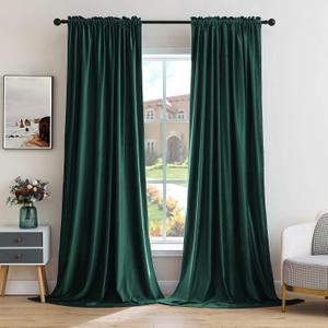 MIULEE Dark Green Velvet Curtains Thermal Insulated Blackout Curtain Christmas Emerald Green Drapes for Bedroom Living Room Darkening 63 Inches Long Curtains Panels Rod Pocket Set of 2