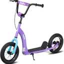 JOYSTAR Kick Scooter for Kids 5+ Teens & Youth, Lightweight Kids Scooter with Adjustable Handlebar, 2 Wheel Scooter for Boys & Girls, 12" Inflatable Wheels Rear Drum Brakes (Purple)