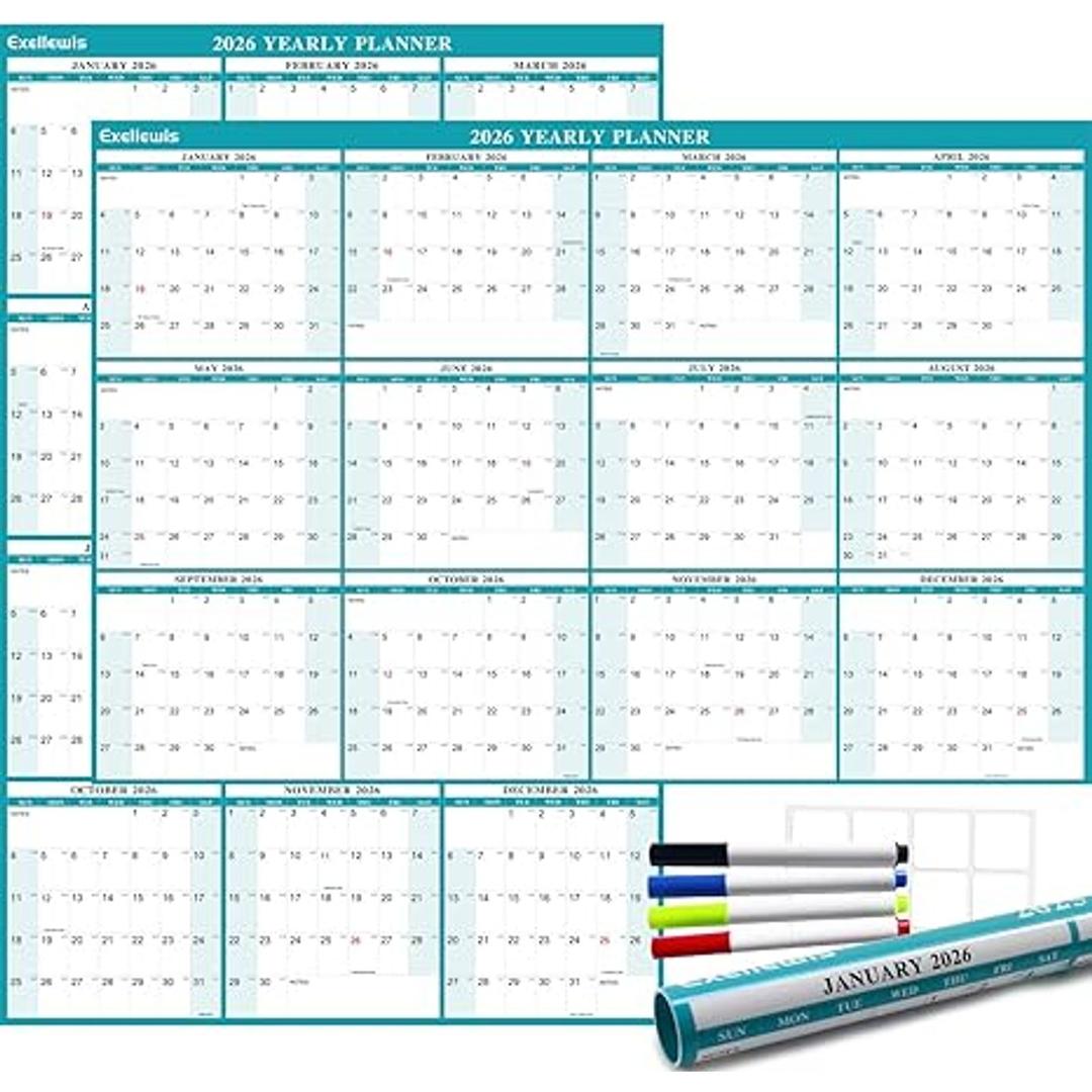 24" x 36" Exellewis 2025 Wall Calendar, Wet & Dry Erase Laminated, Yearly Wall Calendar, Horizontal/Vertical Annual Planner, 12 Month January to December for Easy Planning, Organizing