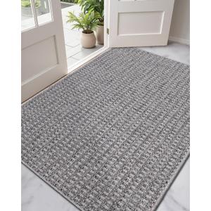 DEXI Dirt Trapper Door Mat, 31x48 Washable Doormat, Dirt Resistant and Absorbent, Easy Clean Low-Profile Floor Rugs for Entryway, Front Door, and Inside Entrance, Checkered Grey