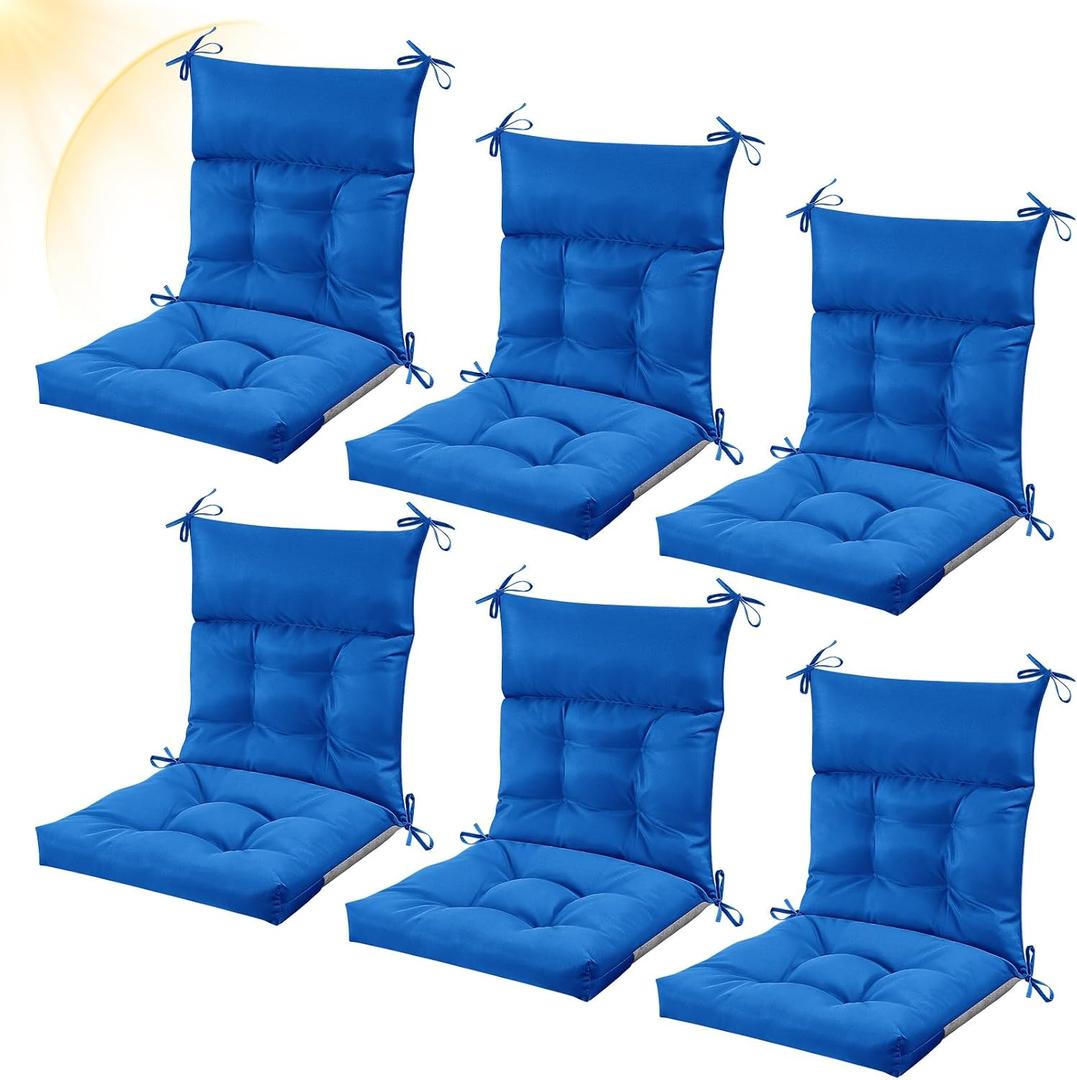 Sintuff 6 Pcs 44 x 21 x 4 Patio Chair Cushions Outdoor Chair Cushion Seat/Back Tufted Pillow with Ties Water Resistant Replacement Indoor Patio Furniture Outdoor Furniture (Solid Color,Blue)