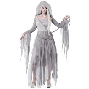 Spooktacular Creations Women Haunting Beauty Dress Ghost Costume with Plastic Chain, Hooded Cape for Adult, Medium
