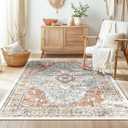 BESTSWEETIE 3x5 Area Rug Washable Rugs for Living Room, No Pile Boho Carpet for Entryway Bedroom Dinning Room, Vintage Carpet Print Distressed Non-Slip, 3 x 5 ft, Green Brick Rust Red