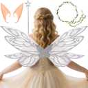 Fairy Wings Adult Women, 33.6"x13.8" Sparkling Adult Fairy Costume Set, Organza Butterfly Wings for Halloween (Silver)