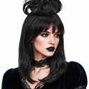 Black Wig with Bangs Women Movie Gothic Cosplay Wigs with Wig Cape for Halloween Party