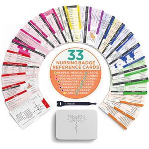 BadgeGuru Nursing Badge Reference Cards - 33 Double Sided Nurse Badge Cards - 66 Cheat Sheets, Nursing School Essentials, Nursing Students, New Nurses (Inverted)