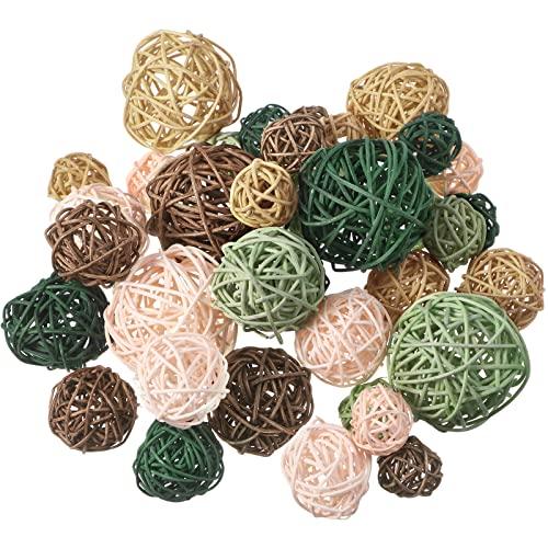 Patelai 36 Pcs Wicker Rattan Balls Decorative Balls for Vase Centerpiece Bowls Orbs Filler for Home Decor,4 Sizes(Vivid Color)