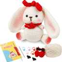 Dapoprren Rabbit Beginners Crochet Kit,Crochet Animal Kit,DIY Knitting Kit Supplies with Yarn, Polyester Fiber,Crochet Hooks,Step-by-Step Instructions Video,Crochet Kit for Beginners