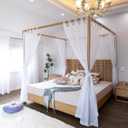 Linentalks Sheer Canopy Bed Curtains for King, Queen, Full and Twin Bed, 4 Corner Bed Canopies & Drapes, Four Poster Bed Canopy Curtains Beds, Sheer Curtains for Canopy Bed Drapes, White