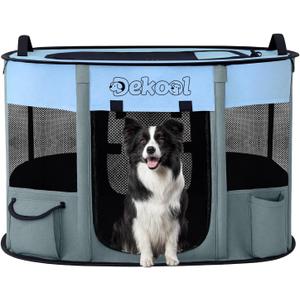 Foldable Dog Cat Playpen, Portable Dog Crate for Puppies, Cat, Puppy Play Pen for Indoors, Kennel Tent Crate for Indoor Outdoor Travel Camping Use with Carrying Case (Blue, M)
