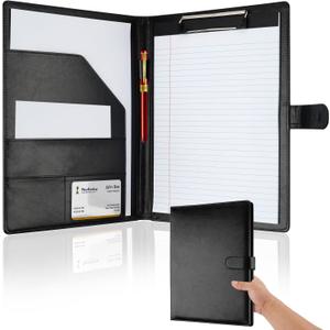 Professional Padfolio with Clipboard, Faux Leather Portfolio Folder Binder, Legal Pad Holder for A4 Letter Size Notepad, Resume, Writing Pad, Ideal Organizer for Business Office Conference, Black Professional Padfolio with Clipboard, Faux Leather Portfolio Folder Binder, Legal Pad Holder for A4 Letter Size Notepad, Resume, Writing Pad, Ideal Organizer for Business Office Conference, Black
