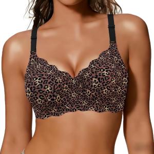 COCOMARTS Jelly Bras for Women No Underwire Scalloped Push Up Wireless Bralettes Seamless Soft Comfort Everyday Tshirt Bra (Medium, Black Leopard)