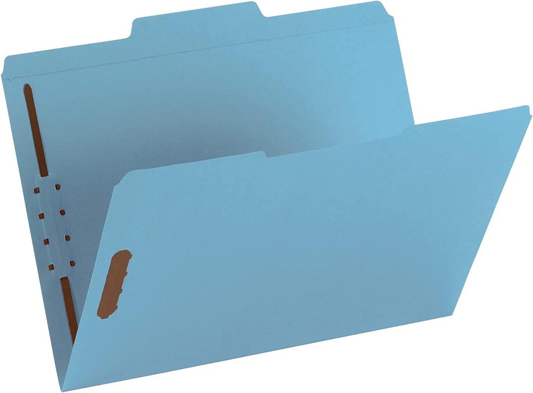 100 Blue End tab Fastener File Folders, Reinforced Straight Cut Tab, Durable 2 Prongs for Standard Medical Files, Office Reports, and More, Letter Size, Blue, 100 Pack