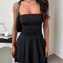 Fuimsul Women Sexy Ruched Strapless Tube Mini Dress Sleeveless Backless Tiered Layered Ruffle Hem A-Line Short Dress Black (Black, XL)