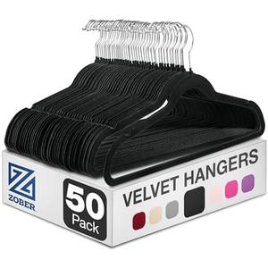 Zober Velvet Hangers 20 Pack - Black for Coats, Pants & Dress Clothes - Non Slip w/ 360 Degree Swivel, Holds up to 10 lbs - Strong Felt Hangers for Clothing
