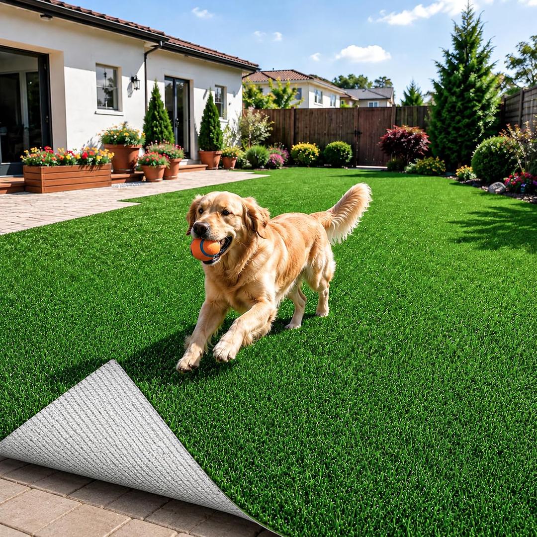 Artificial Grass Turf Rug 7x15 FT Outdoor Indoor Fake Grass Carpet Realistic Grass Turf Faux Lawn Pet-Friendly Area Rug Green Grass Rug Ideal for Patio, Balcony, Garden, Backyard, Photo Shoot Backdrop