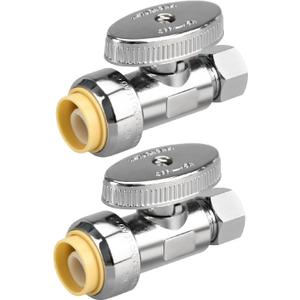 2pcs Stop Valves, 1/2" 3/8" Straight Stop Valve, 1/2" PTC Input, 3/8" OD Compression Output, Push to Connect, 1/4 Turn, Chrome Plated Brass for Faucet, No Lead