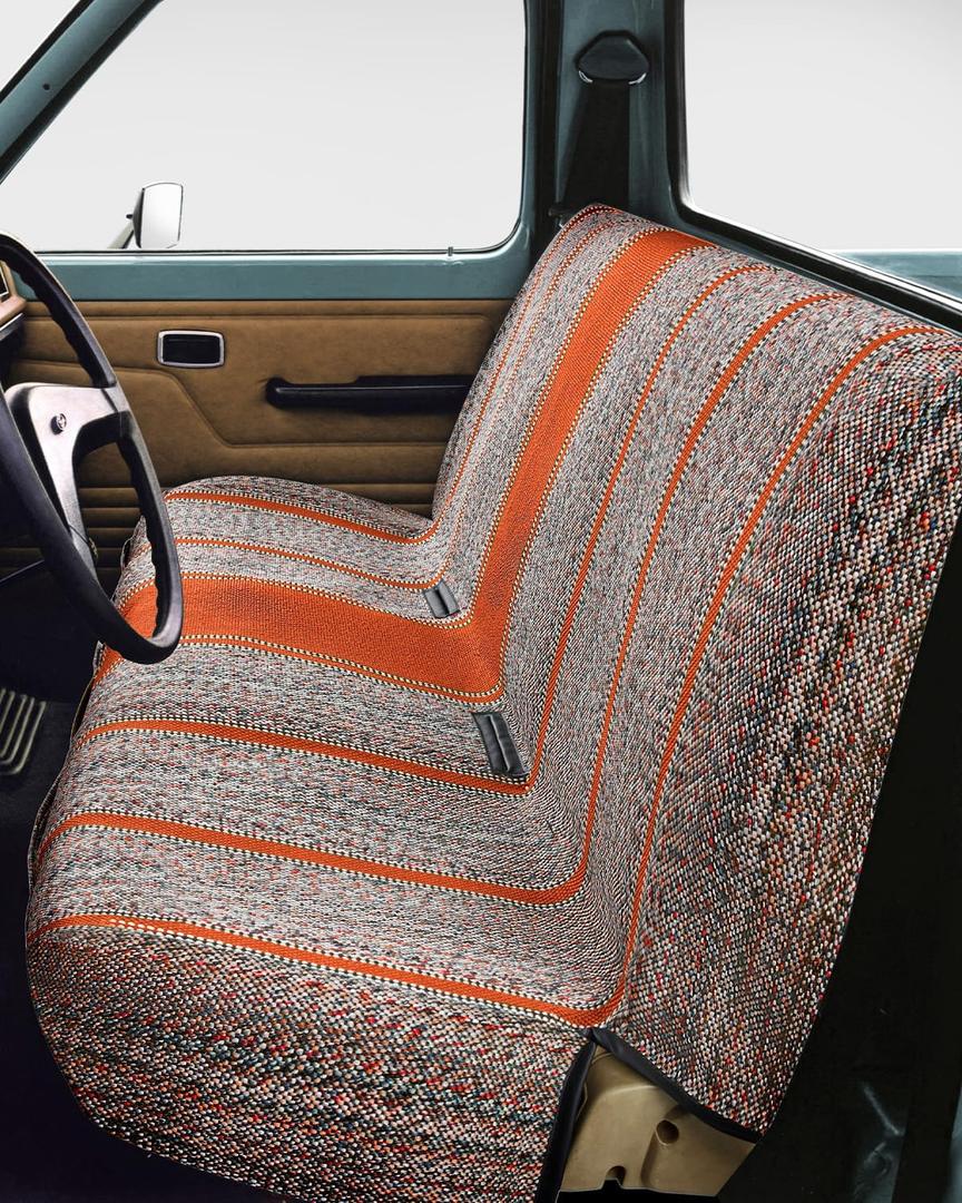 FREMONT AUTO Baja Saddle Car Seat Covers - Durable, Stylish, Universal Fit for Ford, Chevrolet, Dodge Trucks & SUVs - Blanket Style, Bench Seat Cover - Full-Size Pickup (Orange)