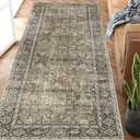 PureCozy Brown Runner Rug 2x5 Vintage Area Carpet Hallway Indoor Kitchen Washable Living Room Low Pile Traditional Distressed Retro Accent Throw Rug Non Slip for Laundry Bathroom Office Dining Room