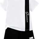 Ayzozuy Boy Clothes Colorblock Top + Drawstring Waist Shorts 2 Pieces Kid Summer Outfits Set