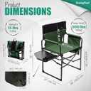 SUNNYFEEL Camping Directors Chair, Heavy Duty,Oversized Portable Folding Chair with Side Table, Pocket for Beach, Fishing,Trip,Picnic,Lawn,Concert Outdoor Foldable Camp Chairs, 21"x25"x36" , 20"x19"x5"