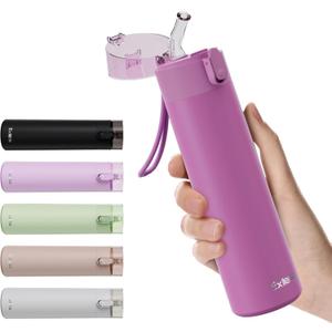9oz Small Water Bottles with Straw, Mini Water Bottle with One-Hand Open Design, Leak-Proof Locking Lid for Hot&Cold Drinks, Small Travel Water Bottle - 100% Leakproof for School, Travel...(Lavender)