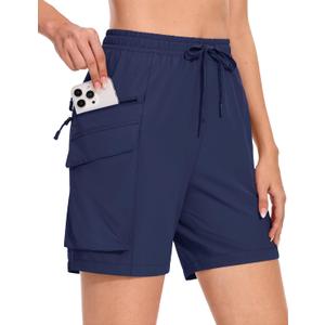MAGCOMSEN Women's 7" Hiking Cargo Shorts Quick Dry Lightweight Golf Athletic Summer Outdoor Shorts with 4 Pockets (Blue, XXL)