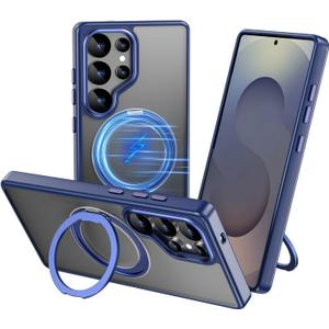 imluckies for Samsung Galaxy S25 Ultra Case with 360 Rotable Ring Stand [Compatible with Magsafe], Military Grade Drop Protection, Slim Fit Bumper for S25U, Matte Blue