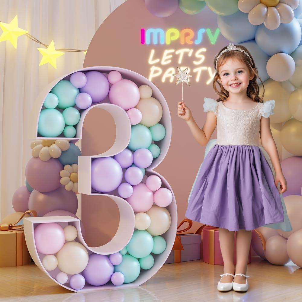 imprsv 3FT Mosaic Numbers for Balloons, Balloon Mosaic Number Frame, Marquee Number,3rd 13th 30th Birthday Decorations for Girls Men Women, Third Anniversary Decor,Number 3 Balloon