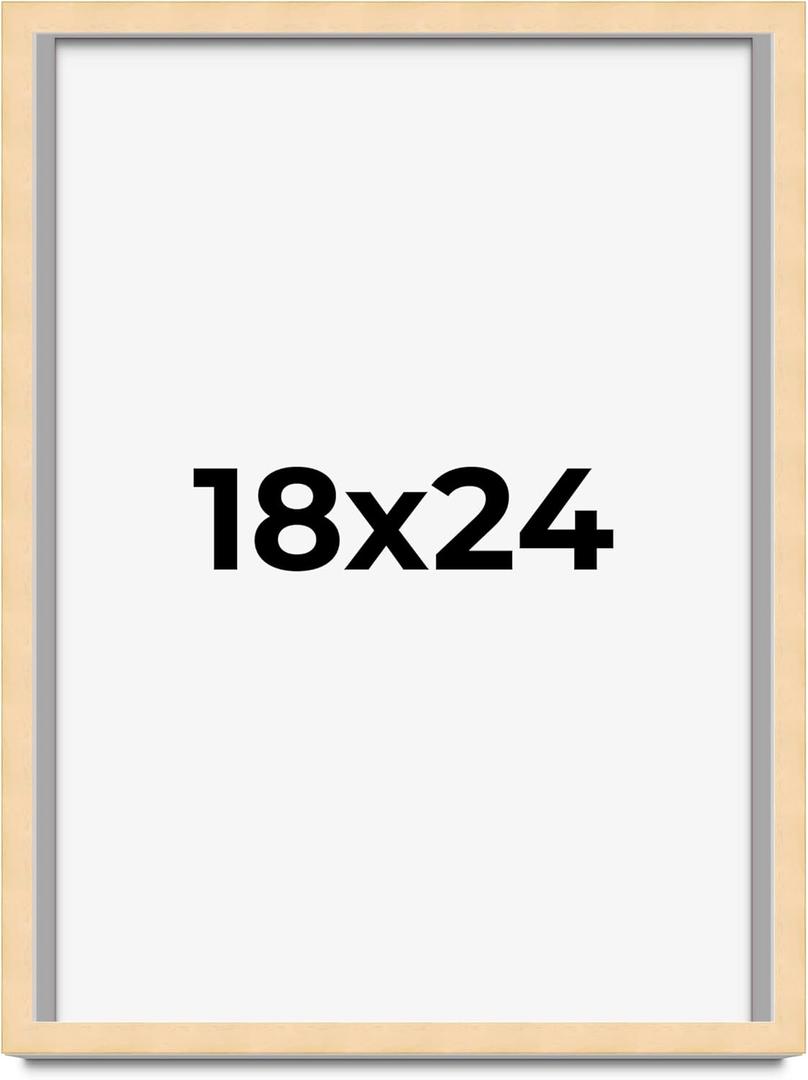 18x24 Frame Natural Wood Picture Frame | 0.75 Inch Moulding Width | Solid Wood | Complete with UV Acrylic Plexiglass, Foam Board Backing & Hanging Hardware