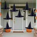 ZeeDix 8Pcs Halloween Witch Hats, Black HangingWitches Hat with 98 Ft Hanging Rope, Halloween Costume Accessories Party Decoration