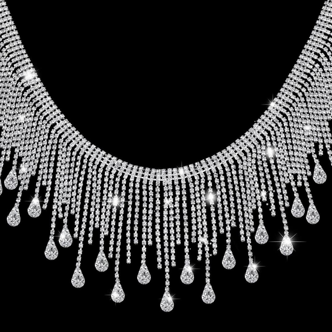 Juinte Rhinestone Fringe Trim Rhinestone Ribbon Tassel Chain Applique Diamond Crystal Tassel Fringe Trim for Sewing Crafts Clothing Accessories Jewelry DIY Decoration(2 Yards)