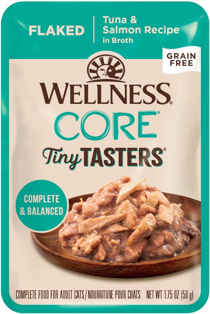 Wellness CORE Flaked Tuna & Salmon in Sauce Tiny Tasters Wet Cat Food, 1.75 oz., Case of 12, BB 13 MAR 2026