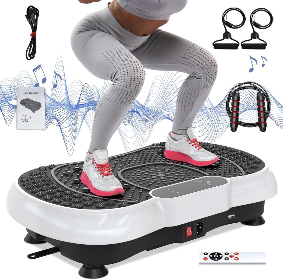 Bigzzia Vibration Plate Exercise Machine for Weight Loss 100-Speed Platform with Remote & Resistance Bands, 450 Lbs Capacity Quiet Full Body Workout for Lymphatic Drainage at Home (Pearl White)