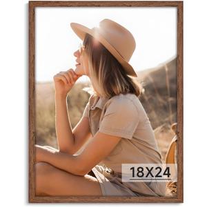 Light Walnut 18x24 - Single Frame - Rustic Woodgrain 18 x 24 Poster Frame with Plexiglass for Wall Gallery Display, 18x24 Picture Frame for Puzzles, Artwork, Photos and Posters - Ideal Christmas Day