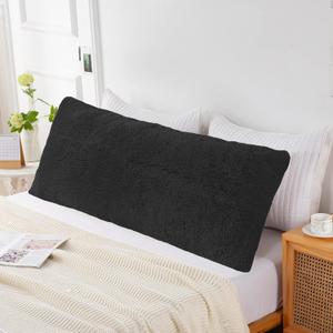 ROLJZTY Body Pillow Cover with Zipper,Plush Fuzzy Body Pillow Pillowcase, Faux Fur Sherpa Large Pillow Case for Women Pregnant Side Sleeper Bedding Black Pillow Sham (21"x54")