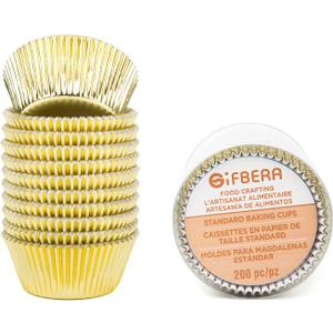 Gifbera Standard Gold Foil Cupcake Liners Wrappers Metallic Baking Cups, 200-Count