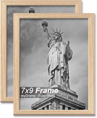 skyDrama Natural Solid Wood 7x9 Picture Frame, Display 7 x 9 Inch Picture Poster Photo, Vertical & Horizontal Wall Hanging - 2 Pack/Natural/7"x9"
