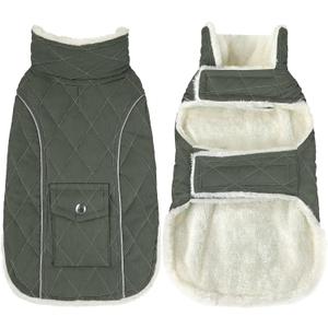 Malier Dog Winter Coat, Windproof Dog Cold Weather Coats with Real Pocket, Winter Extra Warm Pet Coat Fleece Jacket Reflective Clothes for Small Medium Large Dogs and Puppy (Green, Medium)