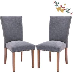 Parsons Dining Chairs Set of 2, Upholstered Nailhead Dining Room Kitchen Side Chair with Thick Cushions and Wood Legs, Dark Grey