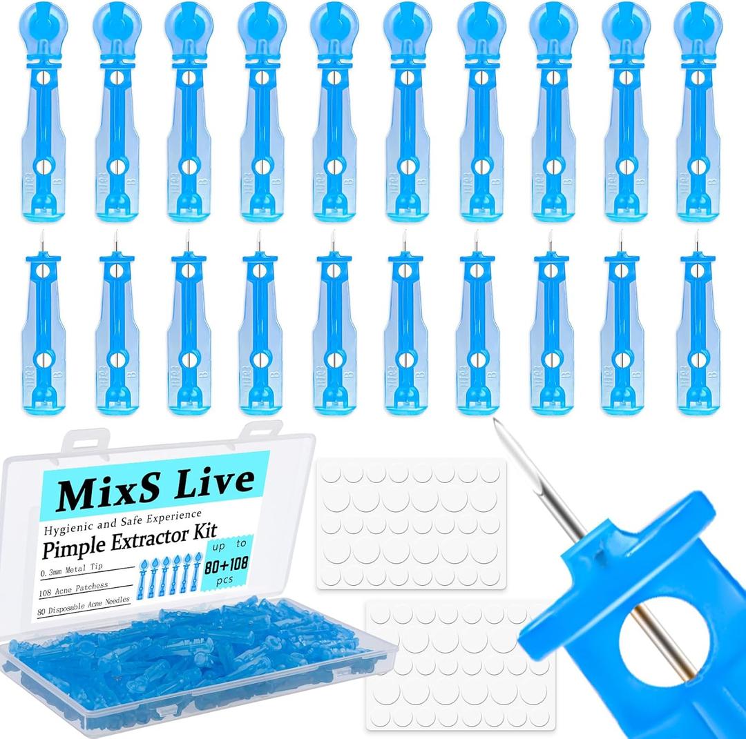 Sterile Pimple Needle Kit - 80 pcs 0.3mm Ultra-Fine Acne Needles + 108 Dots Acne Pimple Stickers - Effective Blemish & Blackhead Removal Tools for Clear Skin