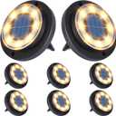 Flacchi Solar Lights Outdoor Waterproof - 2-in-1 Solar Powered Ground Lights Outdoor Solar Disk Light Landscape Light for Deck Step Patio Yard Pathway Walkway Driveway Garden (Warm White, 8 Pack)