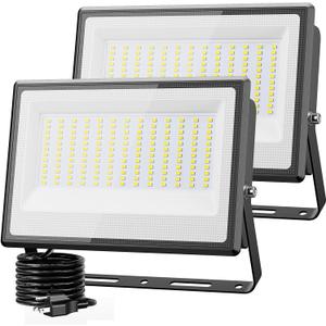Olafus 2 Pack 150W LED Flood Light Outdoor, 13500LM Super Bright Work Lights Plug in, 6500K, IP66 Waterproof Exterior Floodlight for Stadium Yard Barn
