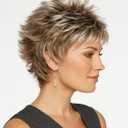 Layered Short Blonde Pixie Wigs for White Women Dark Brown Ombre Blonde Pixie Cut Wig with Bangs Synthetic Natural