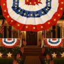 Unittype 4 Pack 2 x 4 ft American Pleated Fan Flags with LED Lights, Patriotic Half Fan Bunting Flags for Outdoor 250th Anniversary Lighted 4th of July Decoration with Grommet for Independence Day