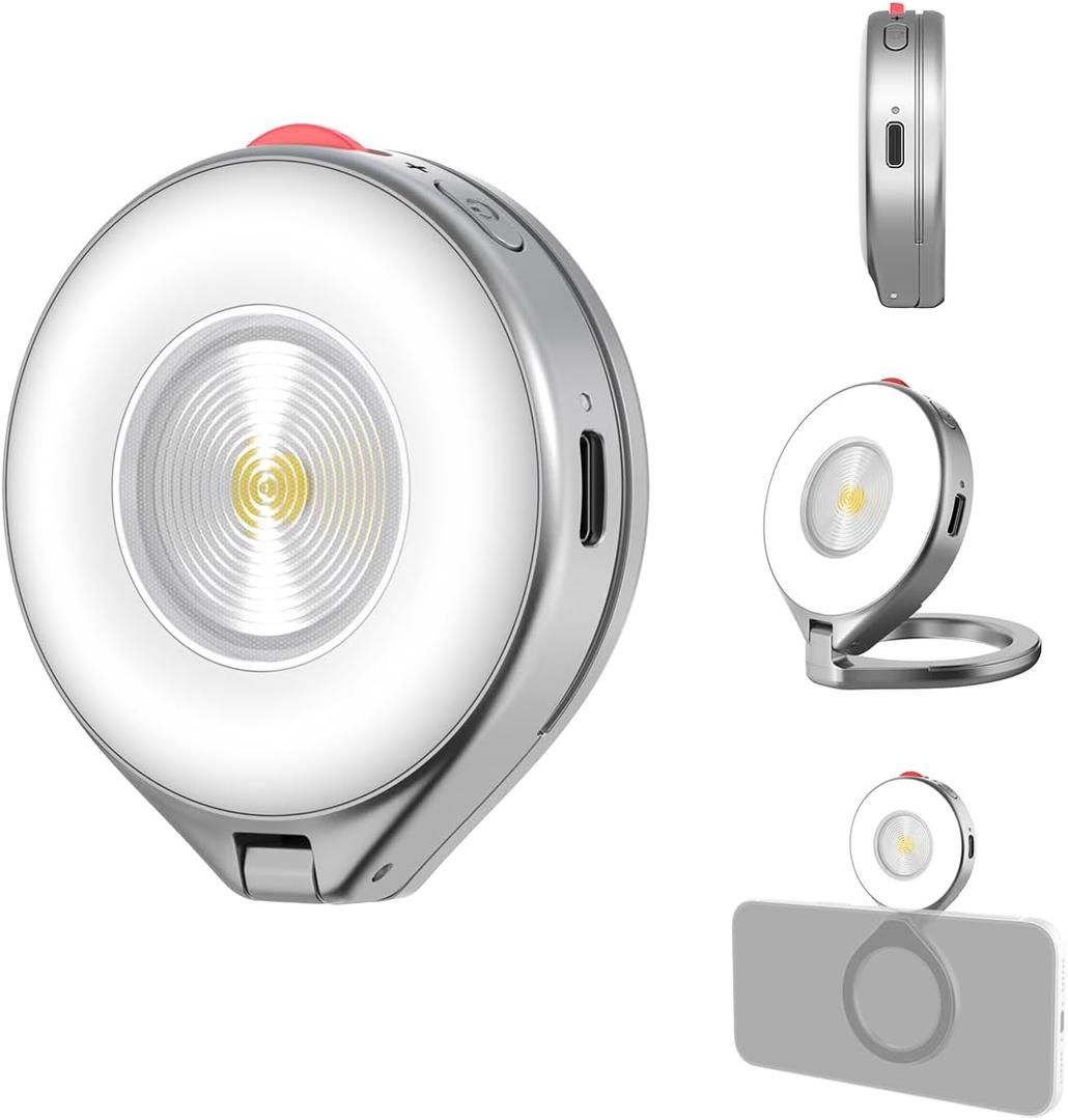 TELESIN 2-in-1 Magnetic Flash & Beauty Selfie Light for iPhone, CRI 85+, 15W COB LED Phone Fill Light, Magsafe Selfie Light, 180 Flip, Control with Button & Bluetooth, for Night Selfies, Sliver